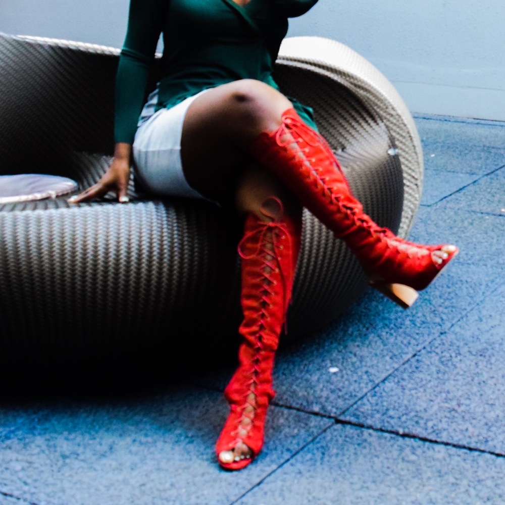 Red Opened Toe Boots - image 2